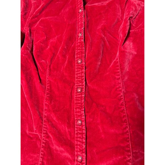 VTG Eddie Bauer Women's Velvet Snap Button Whimsygoth Cowgirl Blouse Red M - Picture 5 of 8